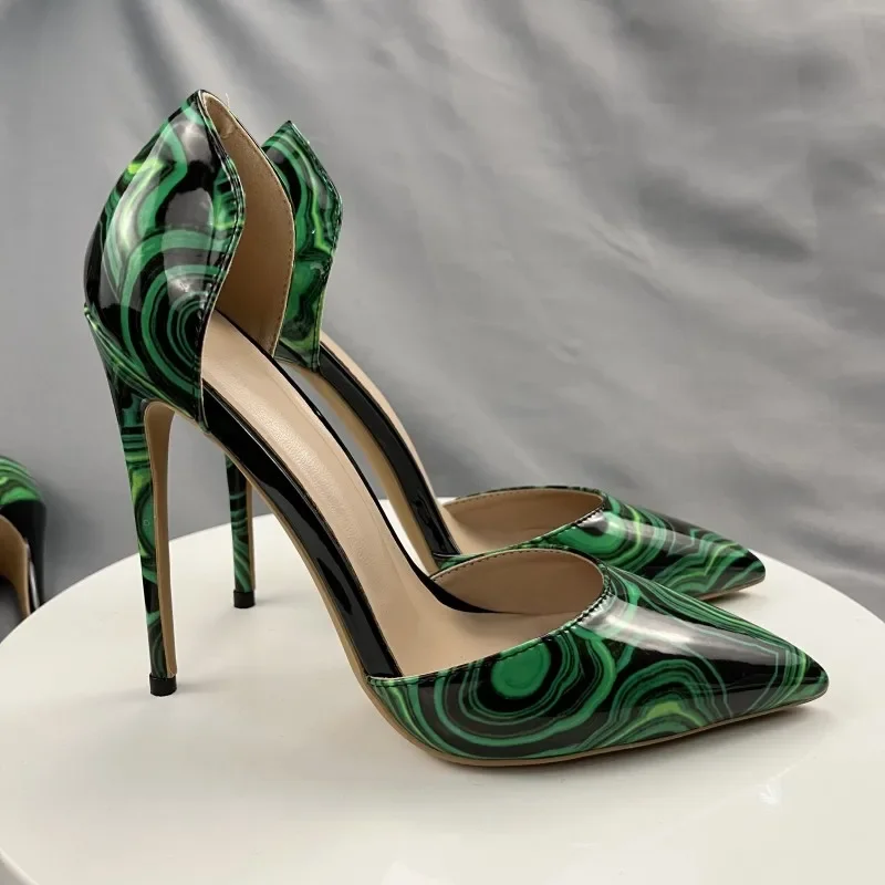 Tikicup Green Floral Print Women Pointy Toe Slip On High Heel Shoes Ladies Sexy D'orsay Dress Stiletto Pumps for Party Clubwear