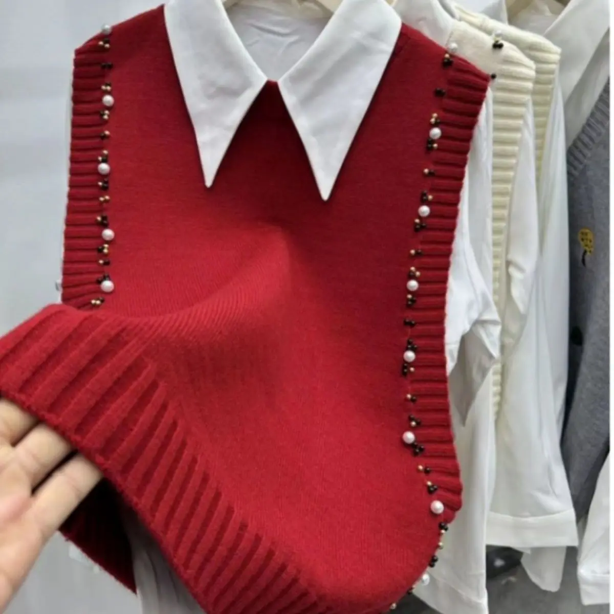 Stylish round Neck Knitted Sweater Women's Vest Top Layering Base Color Pure Commute Style Inner Wear Other Material 100%