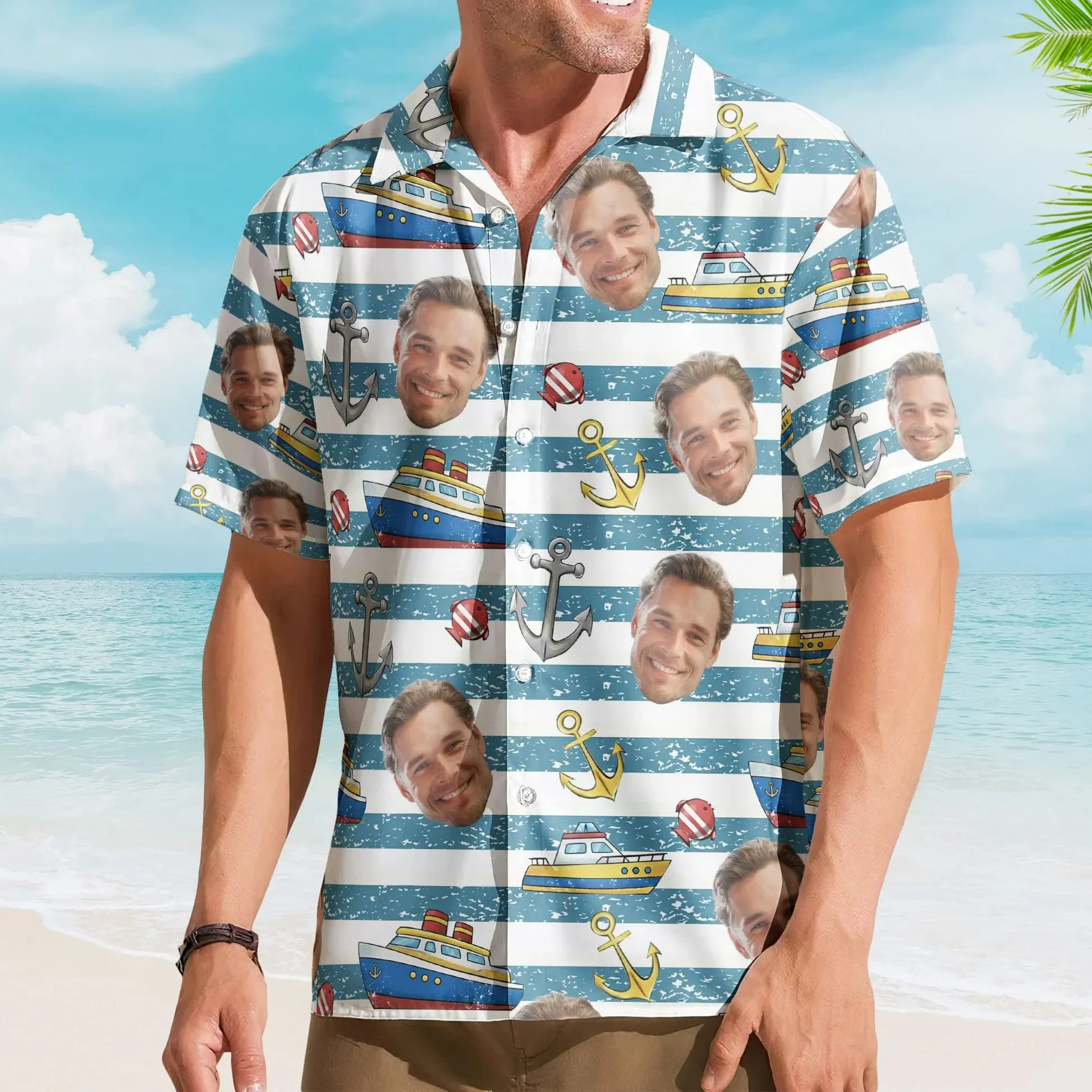 Hot Personalized Photo Family Cruising Hawaiian Shirt Custom Face Vacation Aloha Tee Group Matching, Trip Gift Dad Husband