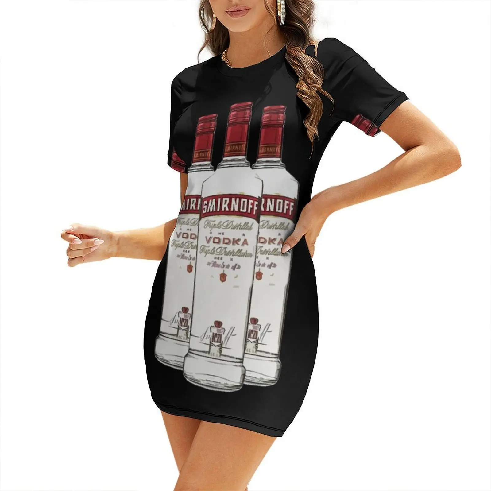 Smirnoff Vodka Alcohol Glass Bottle | Gift Short Sleeved Dress Dresses for wedding party Dresses