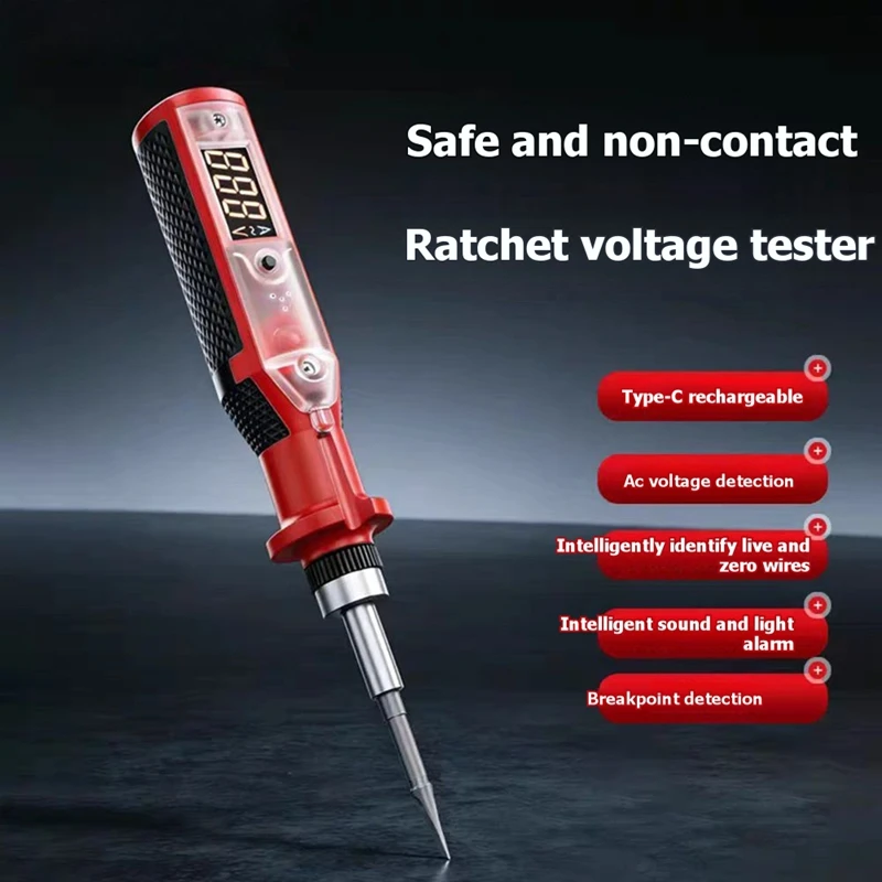 Super Sale New Rechargeable Ratchet Screwdriver Set with Voice-Enabled Digital Voltage Tester-Supports AC 3-450V Voltage Detecti
