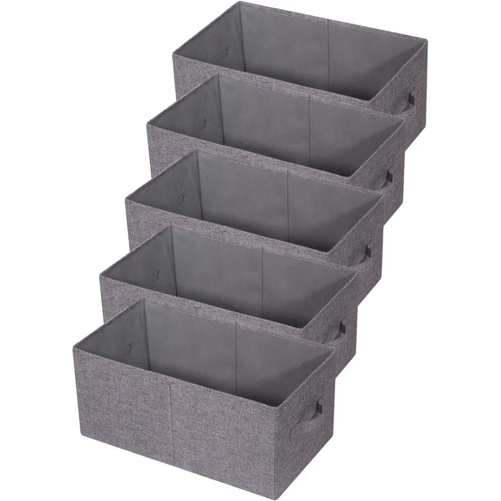 

5-Piece Fabric Storage Set with Handles, Foldable Cloth Bins for Home and Office, Grey Jumbo Organizers