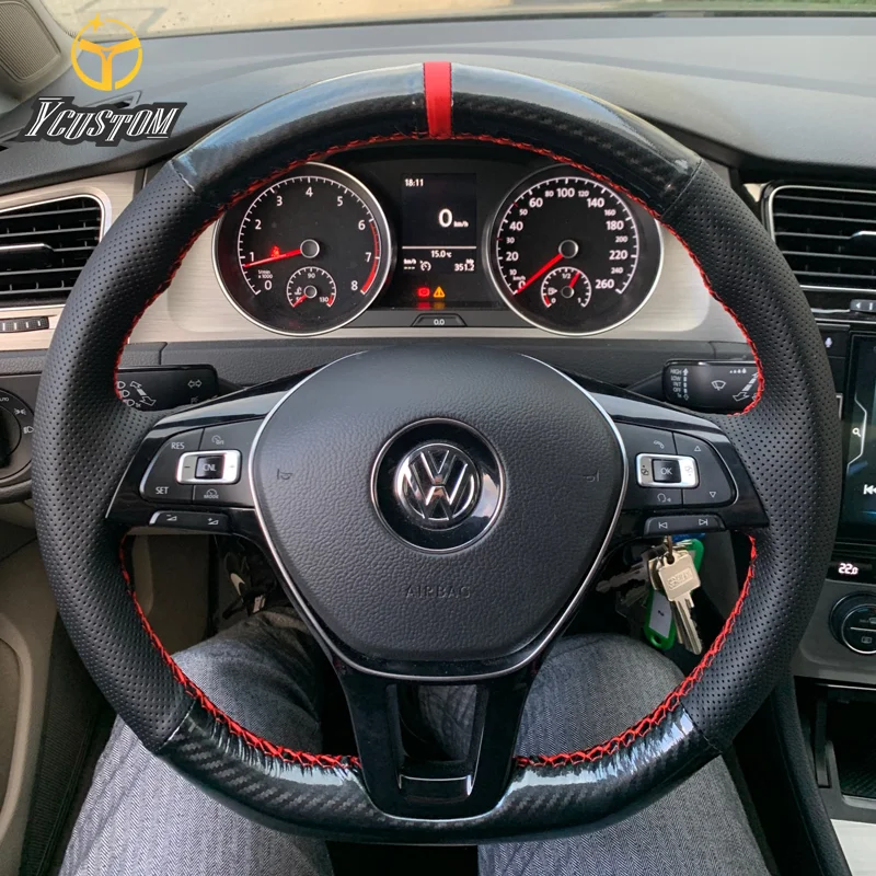 YCUSTOMS Car Steering Wheel Cover Black Leather Suede Car Accessories For Volkswagen Golf 7 Mk7 New Polo Passat B8 Tiguan Jetta