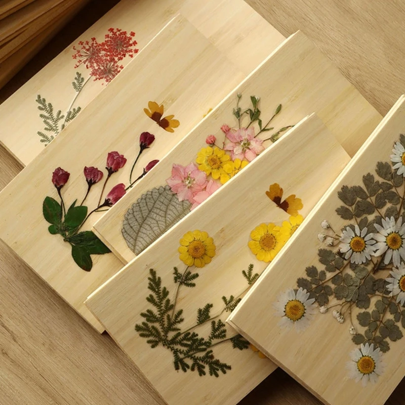 Dried Flower Wooden Covers Notebook Unlined Portable Hardcover Journal For Journaling Sketching Art Illustrations 15UB