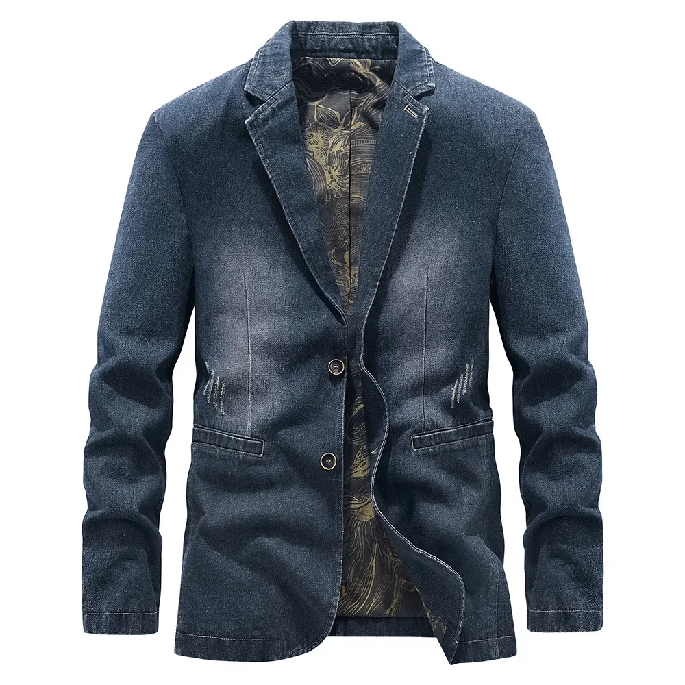 Felpa con cappuccio 2024 blazer in Denim moda uomo autunno New Business Casual bello blazer retrò tutto abbinato