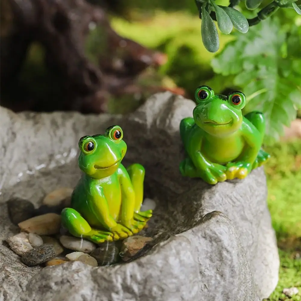 Mini Frog Figurines Flowerpot Decorations Green Resin Garden Frog Ornament Realistic Cartoon Micro Landscape Decoration Yard