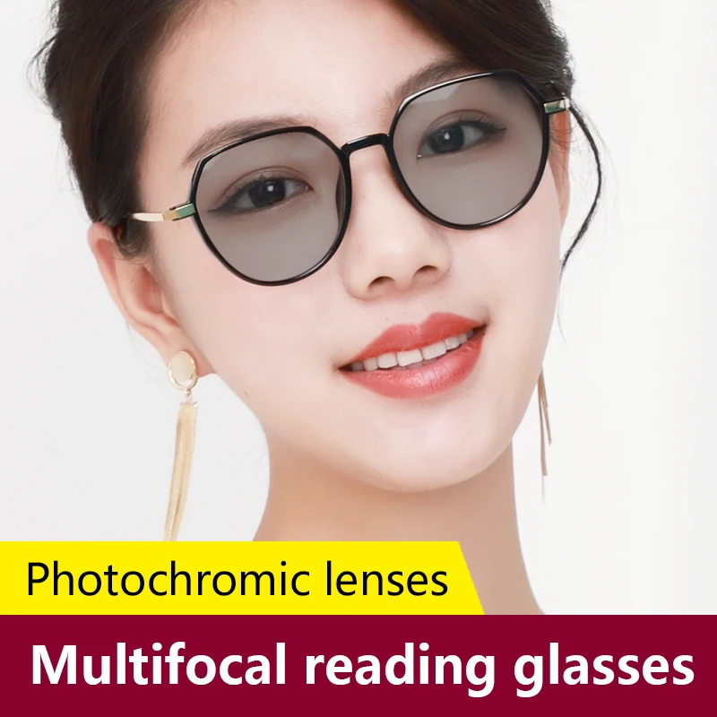 

Photochromic Progressive Reading glasses Computer Readers No Line for Mid-Near Range Approx 3ft Presbyopia Eyeglasses for Women