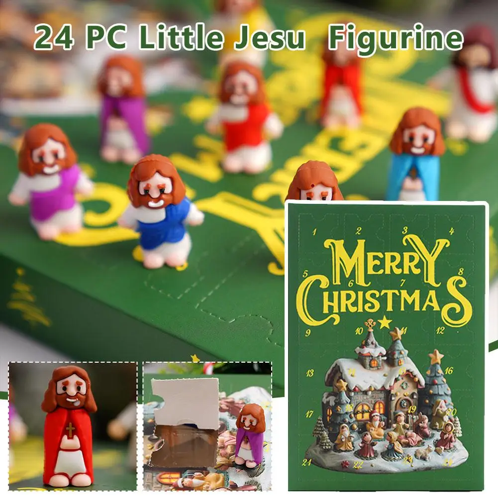 Christmas Vacation Advent Calendar,24 PC Little Jesu Jesu Jesu Miniature Figurine, poses Decorations, Easter Figurine Mini C3G6