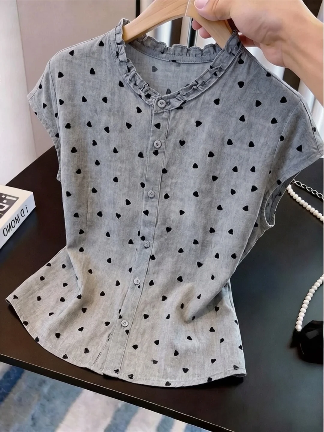 2026 Summer Fashion Sun Protection Short Sleeve round Neck Commute Style Women's Shirt with Lace Design Polka Dot Splicing