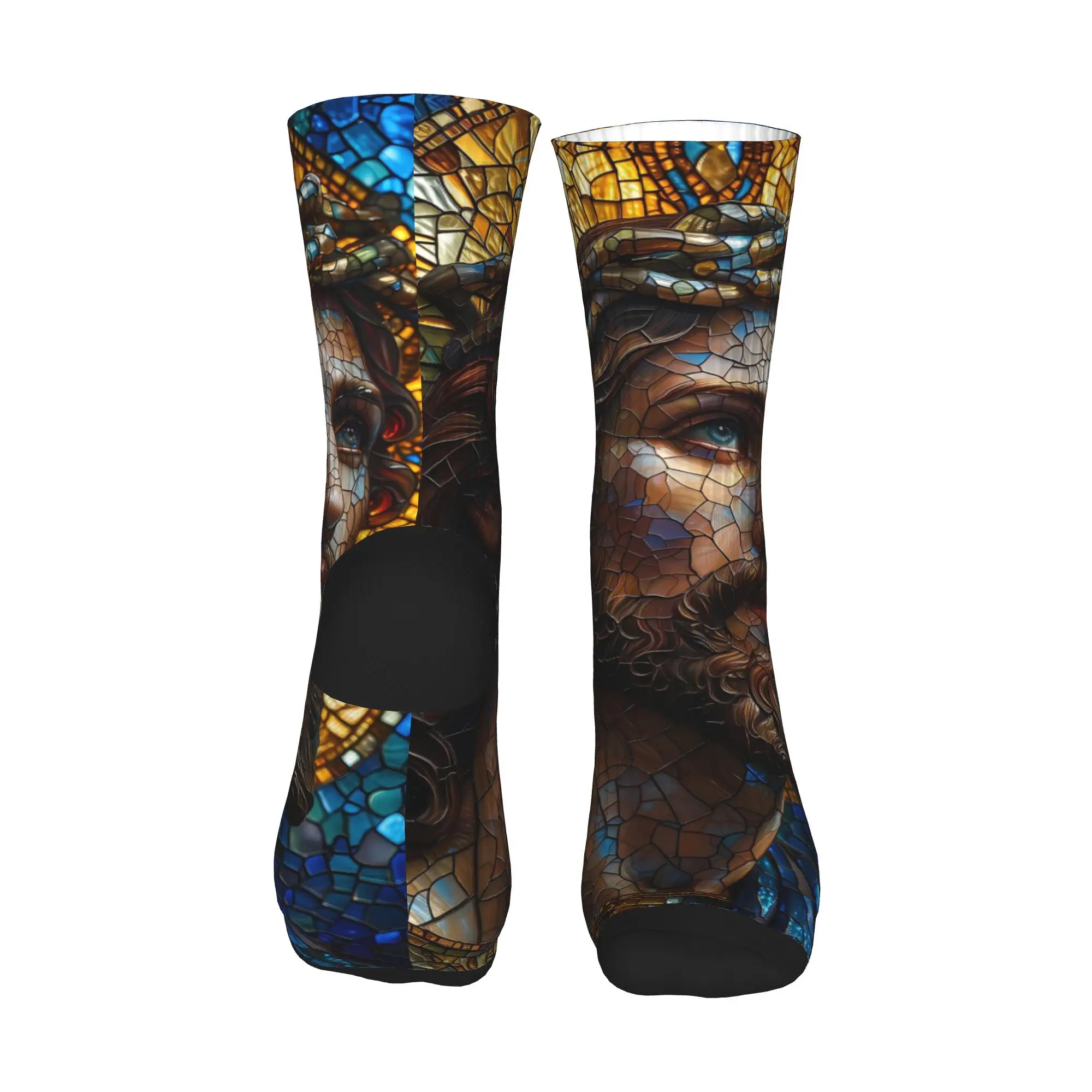 يسوع المسيح الزجاج الملون المشارك الجوارب جوارب حديثة الرجال تنفس سكيت الجوارب الربيع نمط المضادة للانزلاق الجوارب #3