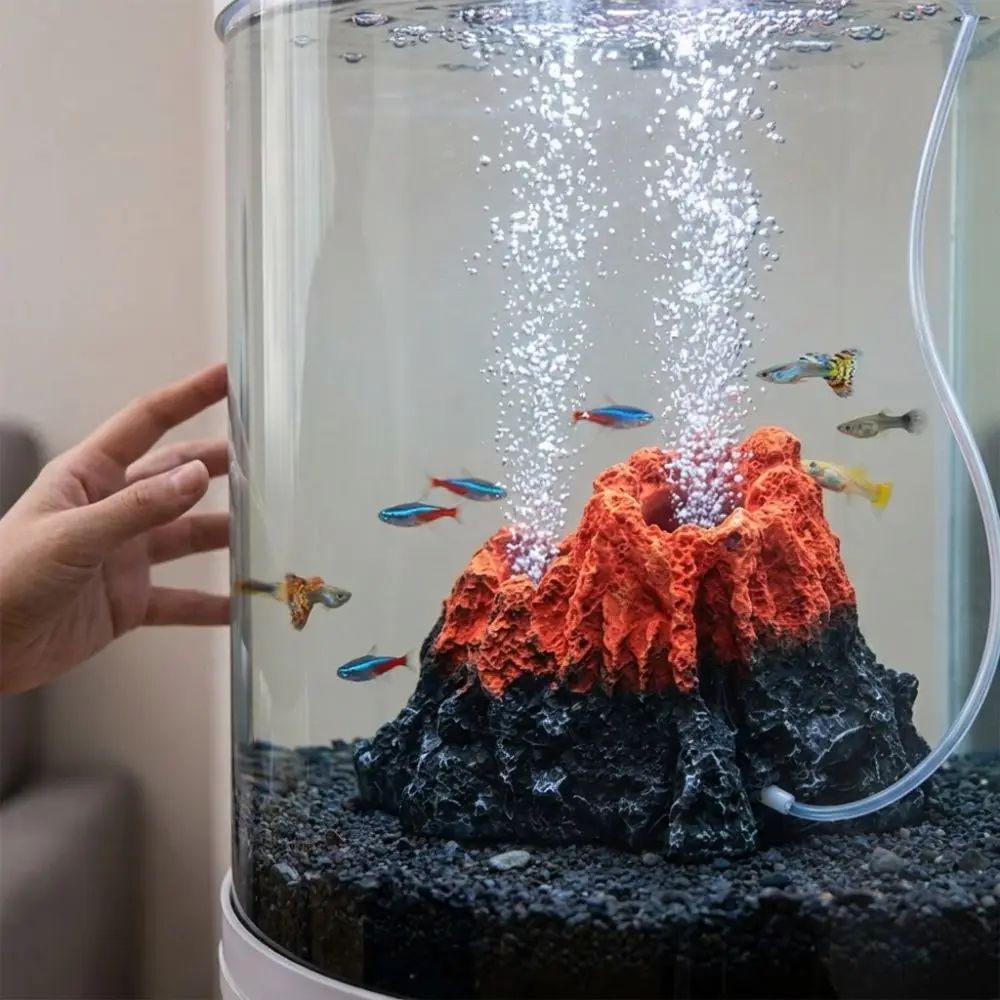 Resin Volcano Oxygen Pump Decor Natural Style Fade Resistant Volcano Bubble Rock Decor Corrosion Resistant Realistic