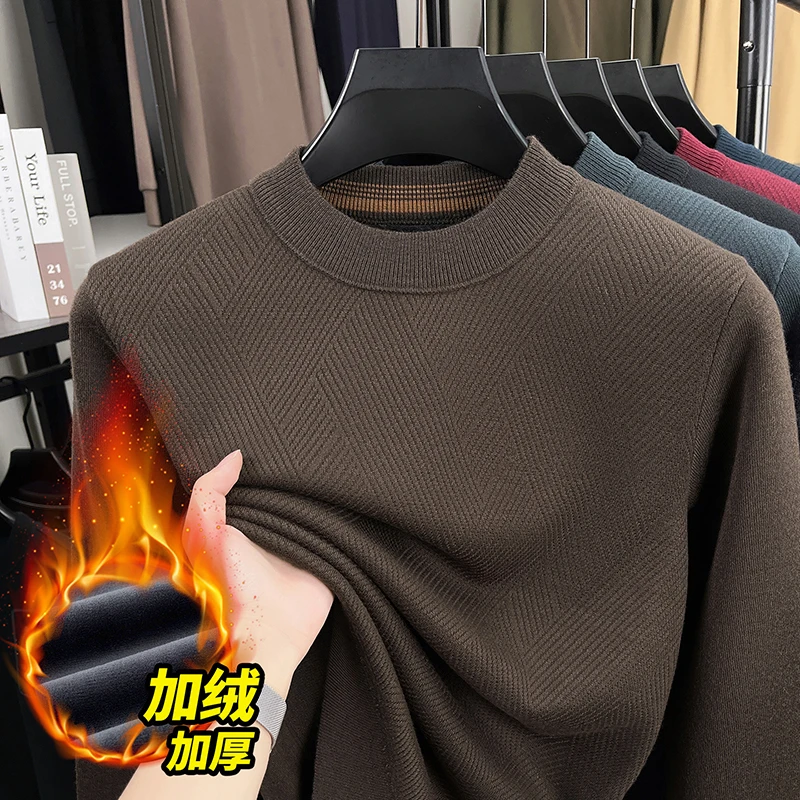 

2025 Autumn and Winter New High-end Wool Sweater Men's Thin Half High Neck Solid Color Sweater Knitted Base Sweater
