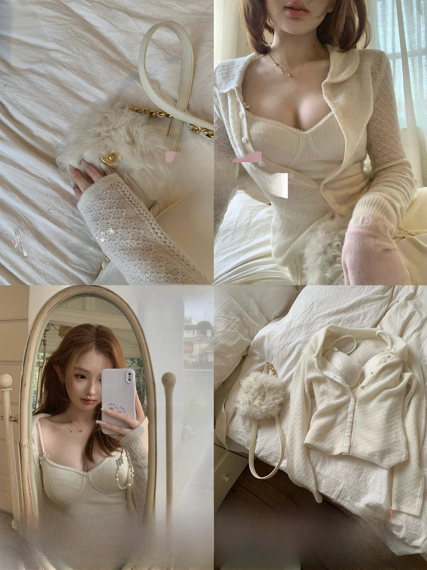 

DoggyQin Hyaluronic Acid Wool Sweater Set with Built-In Chest Pad Warm Strap Two-Piece Set Sexy Style V-Neck Casual Wear