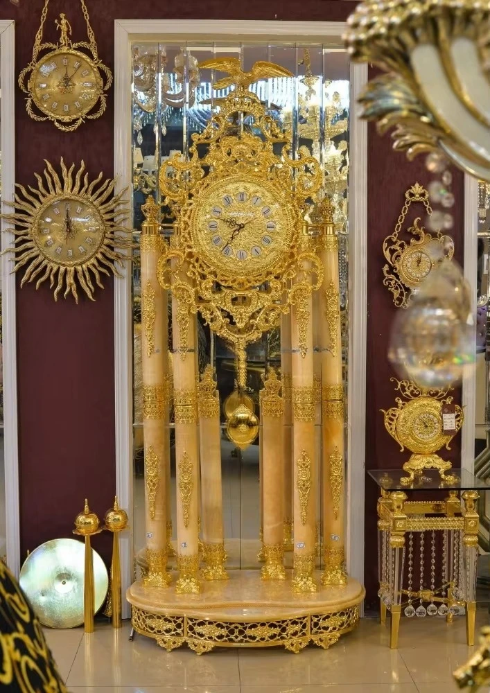

All-in-One Easy Decorative Pendulum Clock Luxury Italian Antique 24K Gold Plated Grandfather Floor Clock​