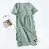 Summer Sleepshirts comfortable solid color cotton gauze long skirt home Nightgowns  women's round neck nightdress thin section - Image 3