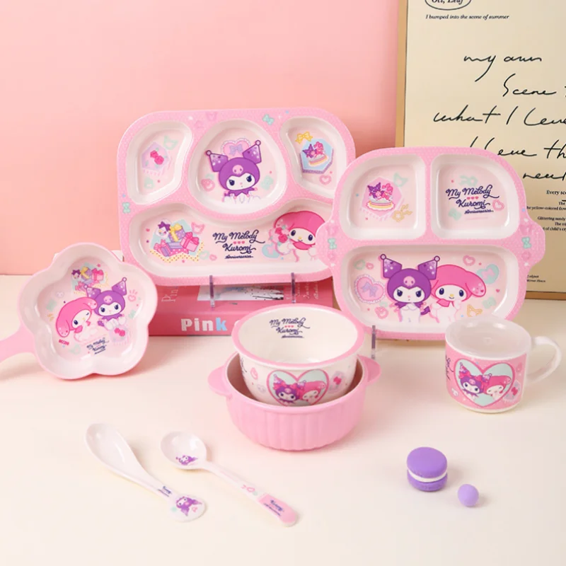 

Cute Purple Dinnerware Flatware Meal Set Kawaii Kuromi Plate Bowl Tumbler Spoon Prtable Reusable Travel Flatware for School Home