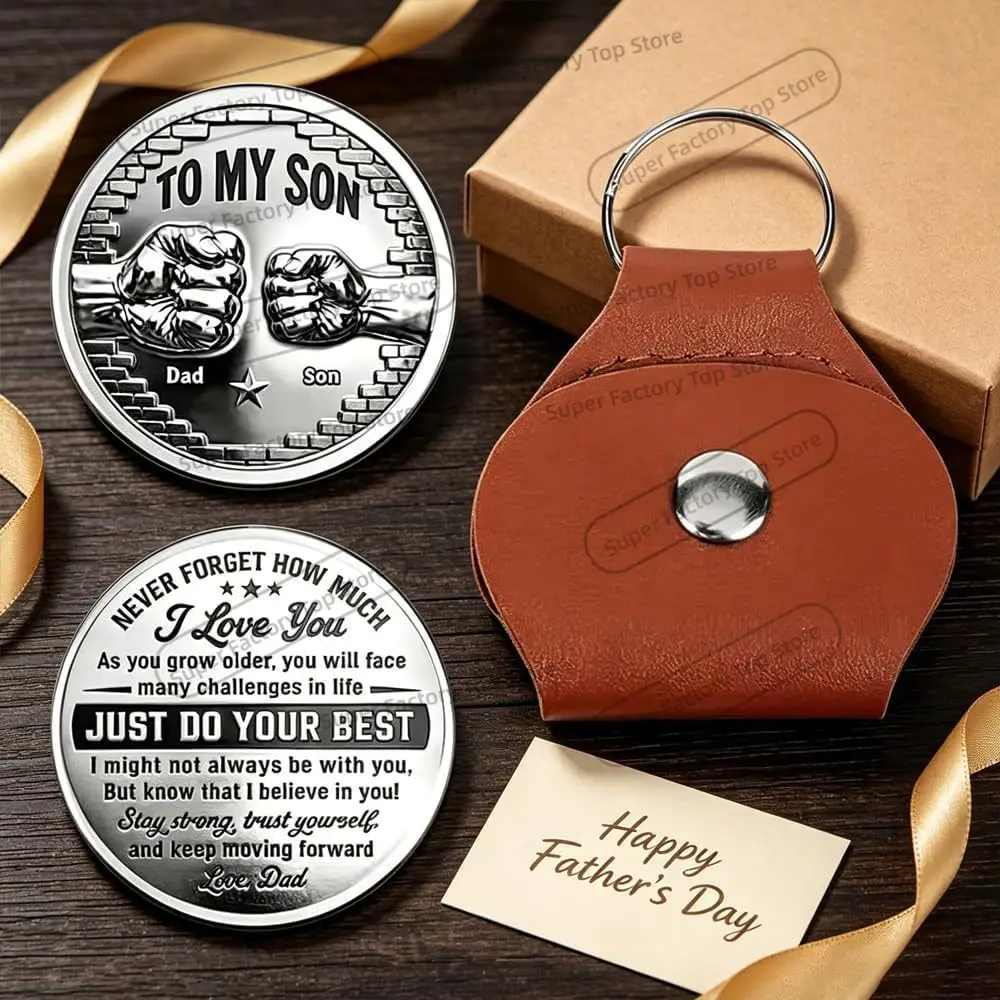 2026 New To My Son I Believe In You- Coin Pocket Hug from Dad, Just Do Your Best Coin Never Forget How Much I Love You Keychain