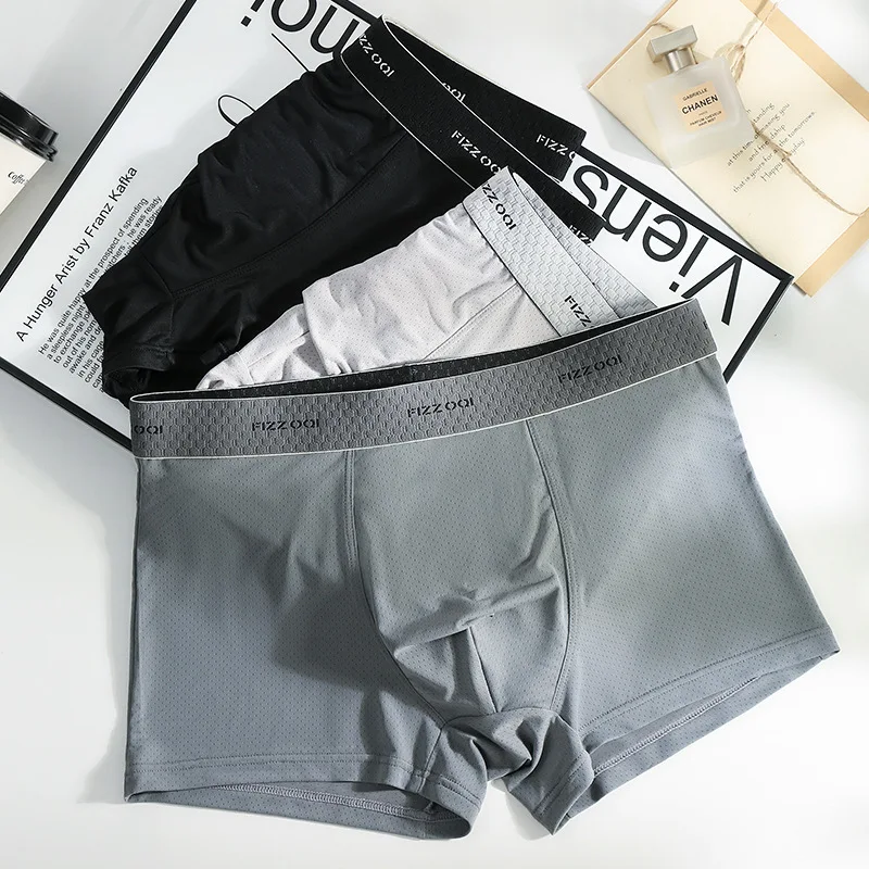 

3PCS Ice Silk Men's Underwear Summer Super Bo Black Technology Massage Comfortable Mesh Four-corner Boxer Pants Men