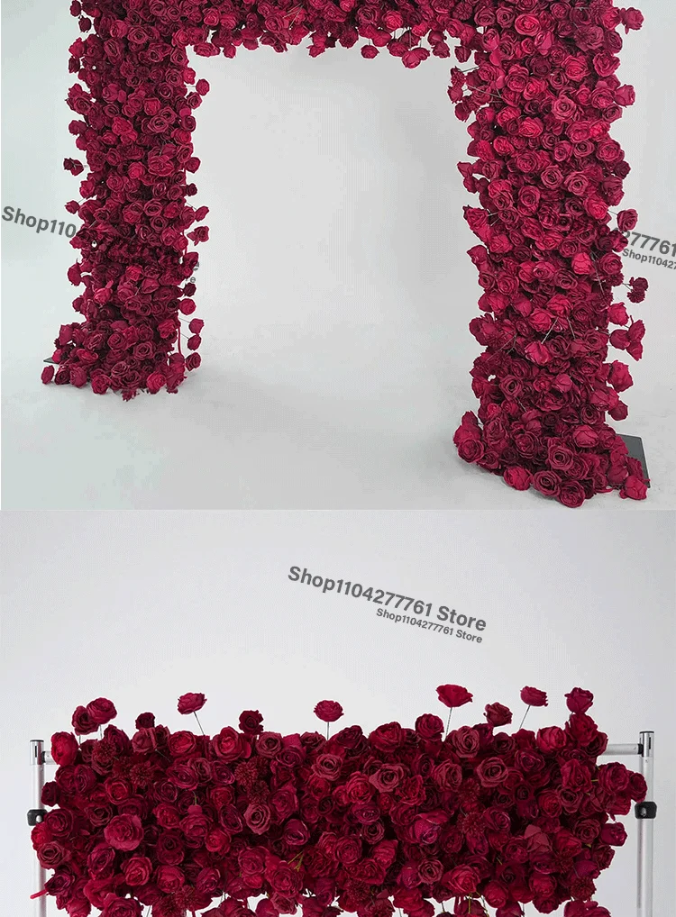 5D Luxuriöse Weiß/Rot-Burgunder Rosenblumenreihe Dekoration Hochzeits-Hintergrundrahmen Bogen Blumenarrangement Schaufensterdekoration Eventzubehör – Detail 8
