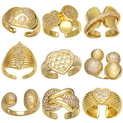 FLOLA Chunky Gold Plated Heart Rings for Women CZ Crystal Geometric Rings Statement Rings Luxury Jewelry Gifts rigq70