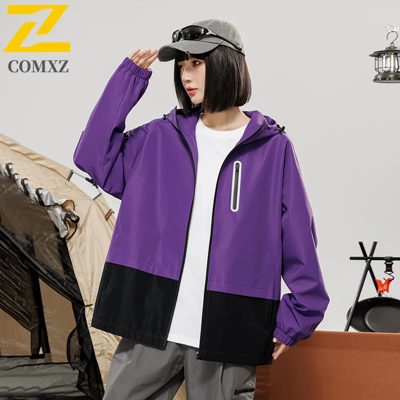 

Couples Charge Jacket Autumn New Color Blocked Windproof Waterproof Breathable Workwear Hooded Jacket Outdoor Camping Hiking Top