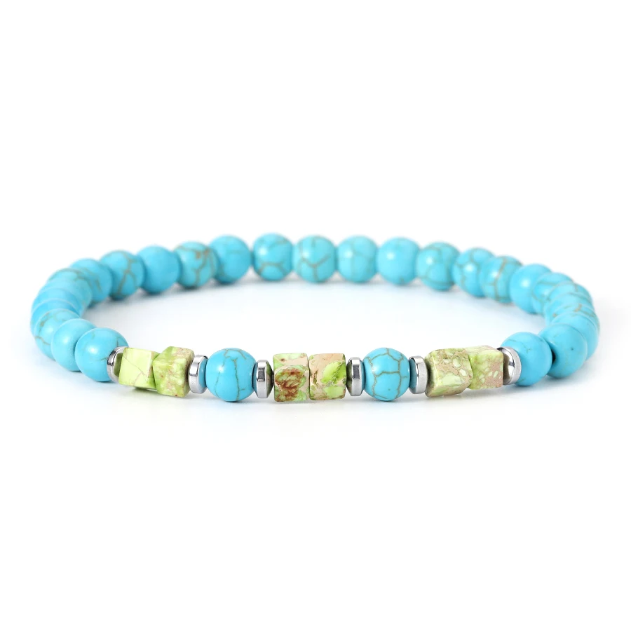 Trendy Men Square Round Stone Beads Bracelet Wristband Women Handmade Jewelry Gift