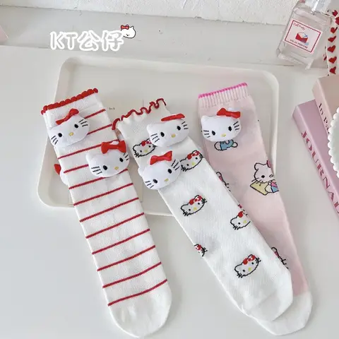 Sanrio Hello Kitty Ins Tide Joker Cute Socks Female Stockings Kitty Doll Cartoon Spring and Summer Mesh Casual Stockings