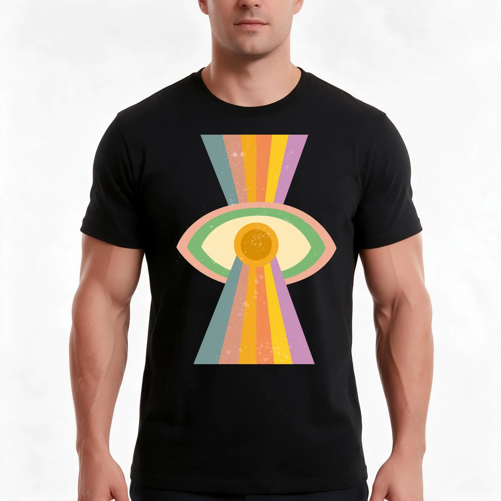 Retro Trippy Rainbow Eye T-Shirt, Summer Casual Cotton Tee, Oversized Streetwear Tops, Vintage Graphic Print, Unisex Men Women