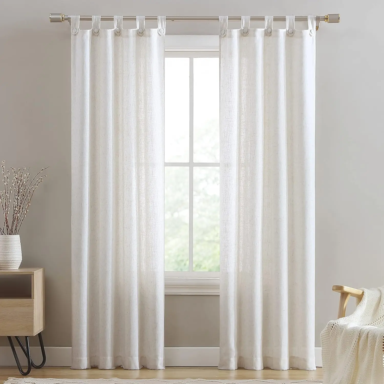 

Светофильтрующие шторы Monroe, верхняя часть на пуговицах, ткань из смеси поли льна, каждая панель размером 34 дюйма Ш x 84 дюйма Д, натуральный, 2 шт.