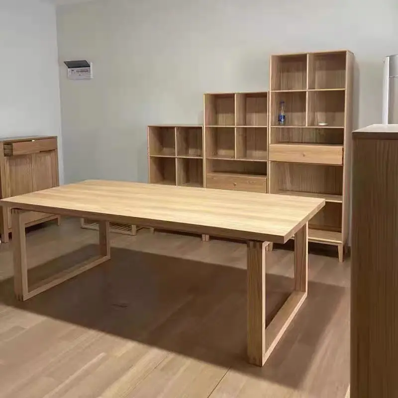 

Solid wood dining table log writing table rectangular household dining table living room desk integrated log table