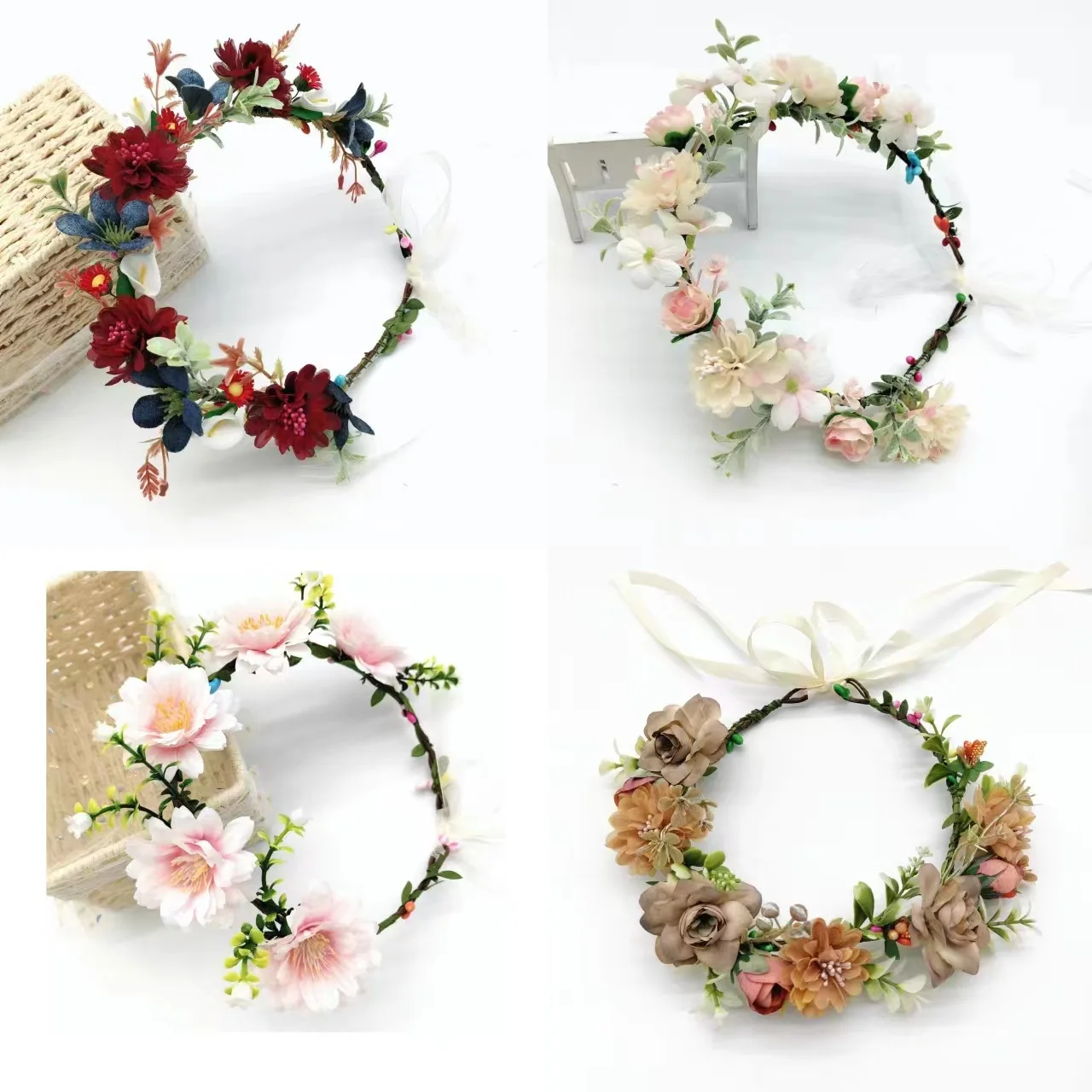 1pcs Floral Garland Wreath Tiaras Wedding Crown for Women Girls Boho Flower Headbands  Hair Accessories Jewelry Gifts Wholesale