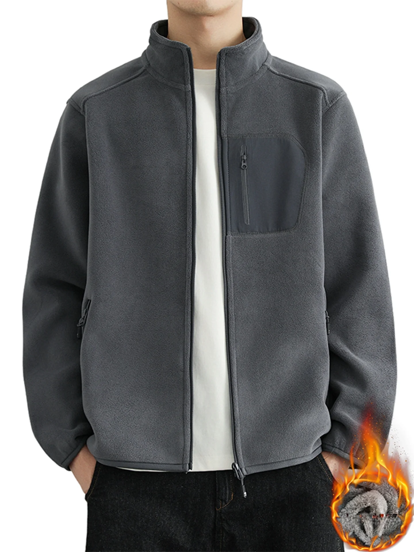 

Мужская толстовка на молнии с подкладкой, двусторонняя, с воротником-стойкой, теплая, для активного отдыха, повседневная, длинный рукав, полиэстер