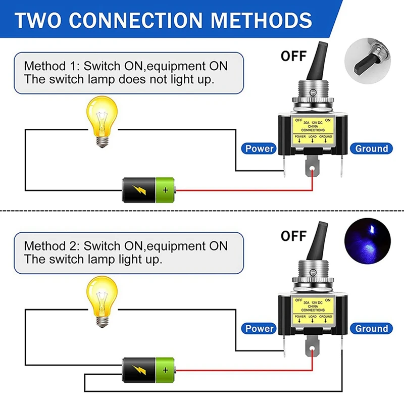 6PCS ON Off Rocker Lighted Toggle Switch 30A 12V DC SPST 2 Position 3 Pin Blue LED Light Wired For Car Boat Automotive