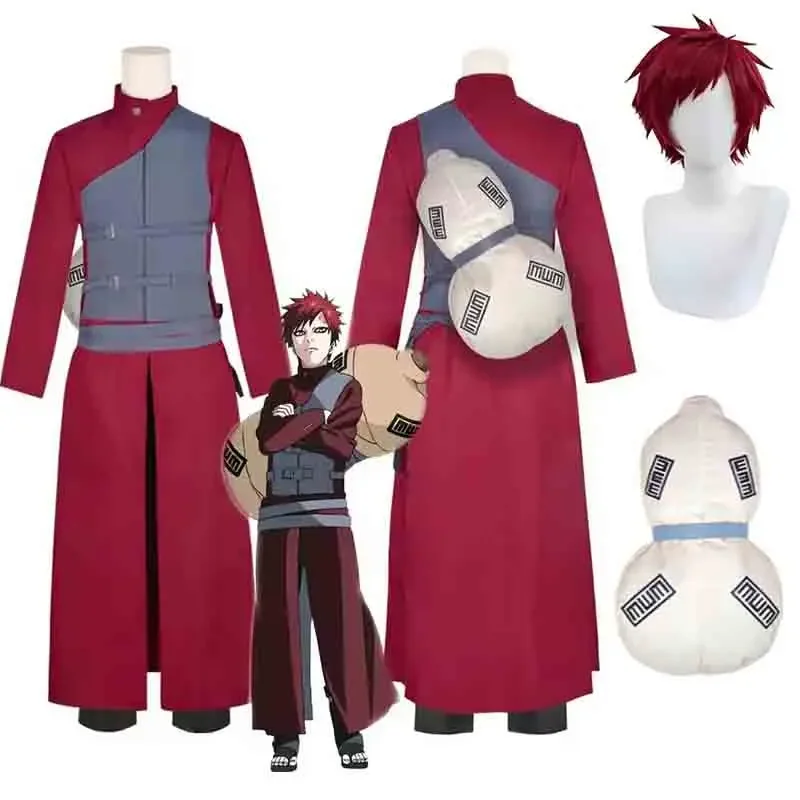 

Anime Gaara Cosplay Costume Sand Waterfall Fifth Kazekage Outfit Red Wig Ninja Tattoo Sticker Set Halloween