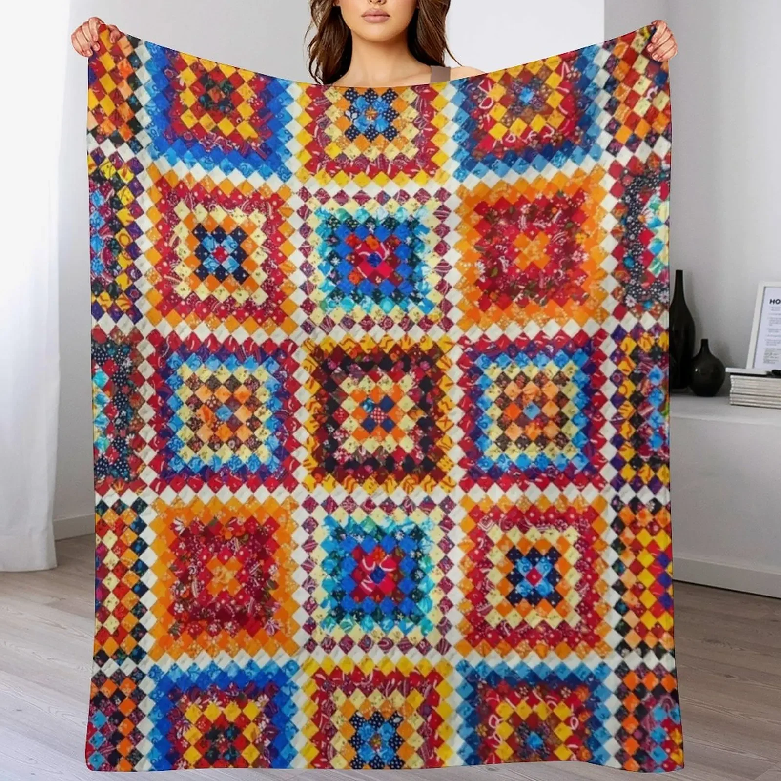 patchwork Throw Blanket Wrinkle Resistant Lightweight Blanket
