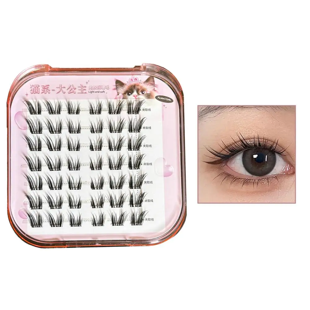 接着剤不要のつけまつげ、フィッシュテールプリンセスレイジーまつげ、ナチュラル透明ステム、再利用可能48束大容量