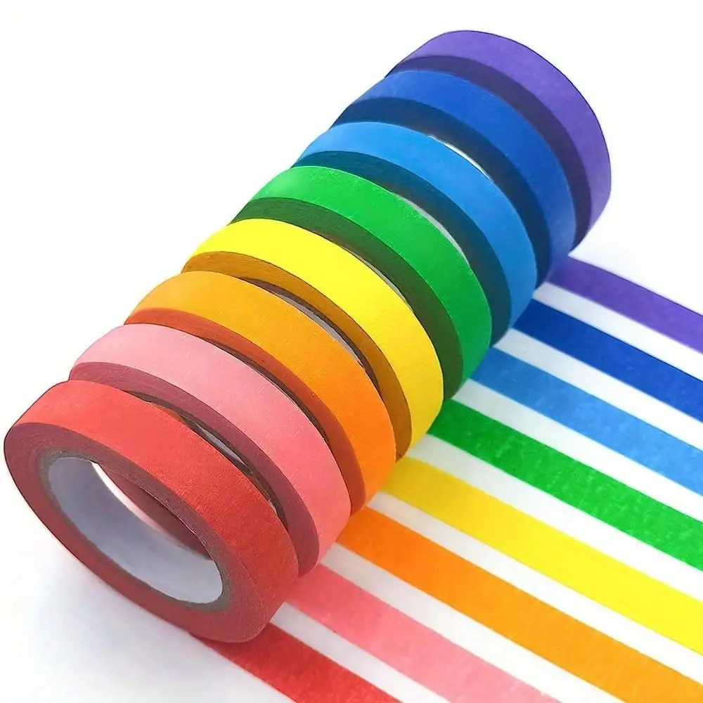 Set of 7 Rolls of Colored High-Adhesion Writable Masking Tape in Tracing Paper, Suitable for Art, Painting, Tearable Without Res