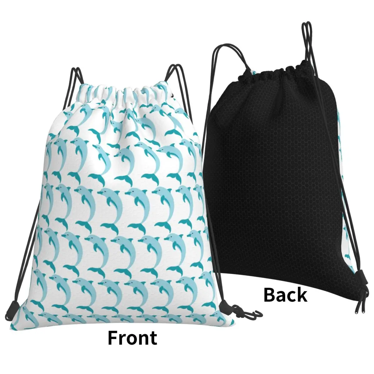 Playful Dolphin Ocean Life Art Backpacks Portable Drawstring Bags Sports Bag Book Bags for Man Woman Students