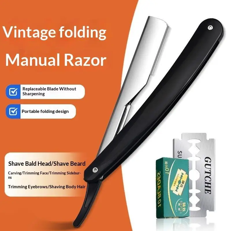 Reusable Manual Beard Razor for Men Ergonomic Stainless Steel Shank Easy to Clean for Home Barbershop Grooming