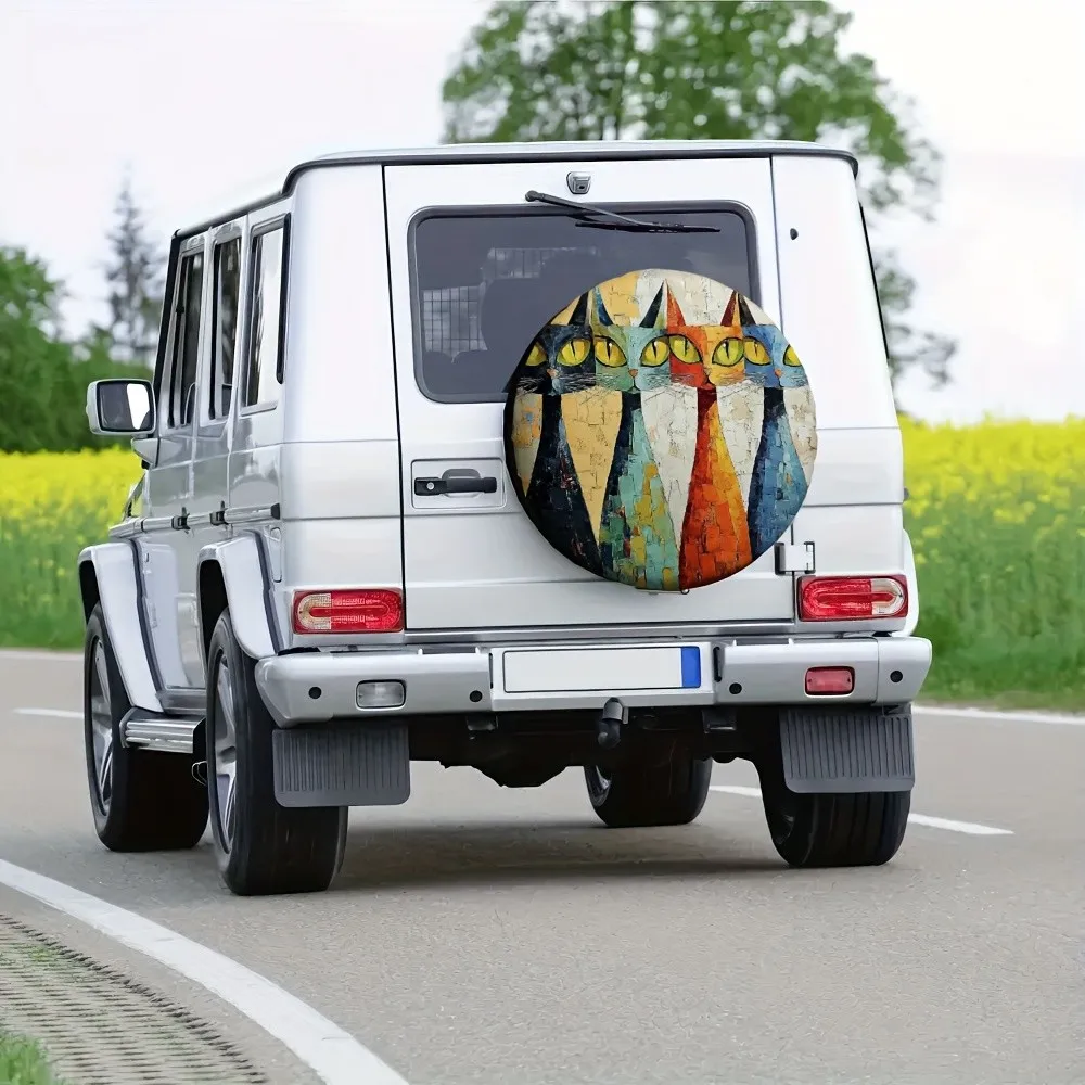 Colorful Mosaic Cats Spare Tire Cover Premium Polyester Waterproof SUV Protector
