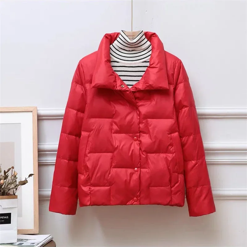 Autumn Winter Parkas Women 2024 New Fashion Stand-up Collar Lightweight Thin Down Cotton Coat Female Casual Warm Outerwear 5XL
