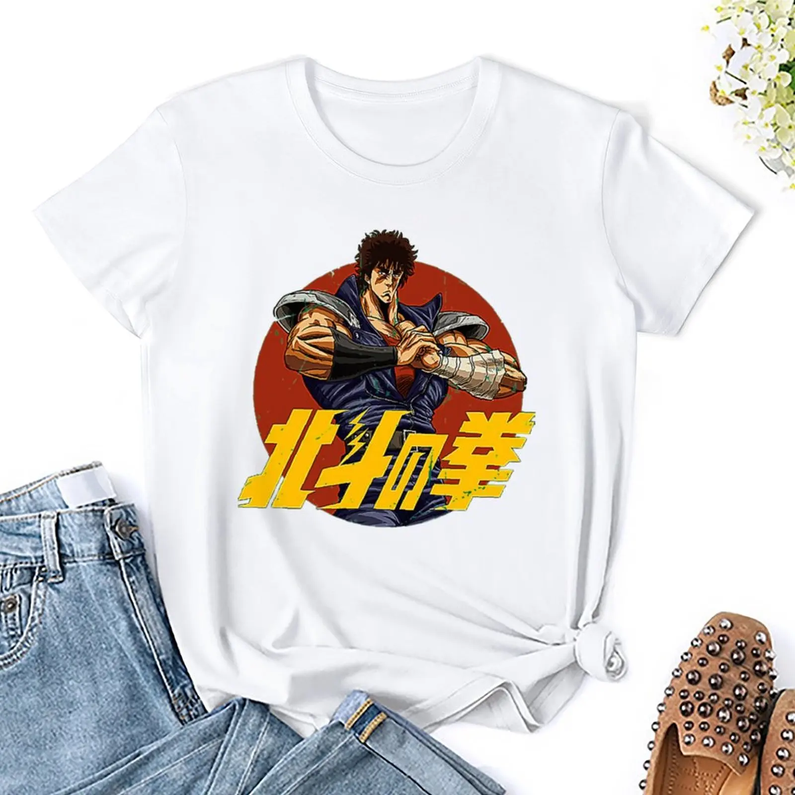 FIST OF THE NORTH STAR Essential Classic Tees Vintage T-shirt Round Neck  Move  Novelty Home