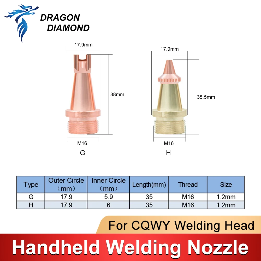 Original Laser Welding Nozzle Copper Hand-held Head Thread M16 Type A-H Cutting Nozzle For CQWY Handheld Welding Machine