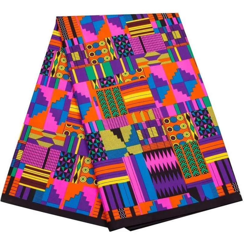 

6 Yards Kente African Fabrics Bright Color Polyester African Cloth by Yard Ankara Fabric Sewing for Crafts