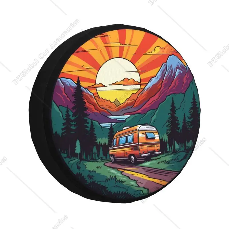 Custom Mountain Camper Adventure Camping Spare Tire Cover for Honda CRV 4WD 4x4 Trailer Car Wheel Protector 14\
