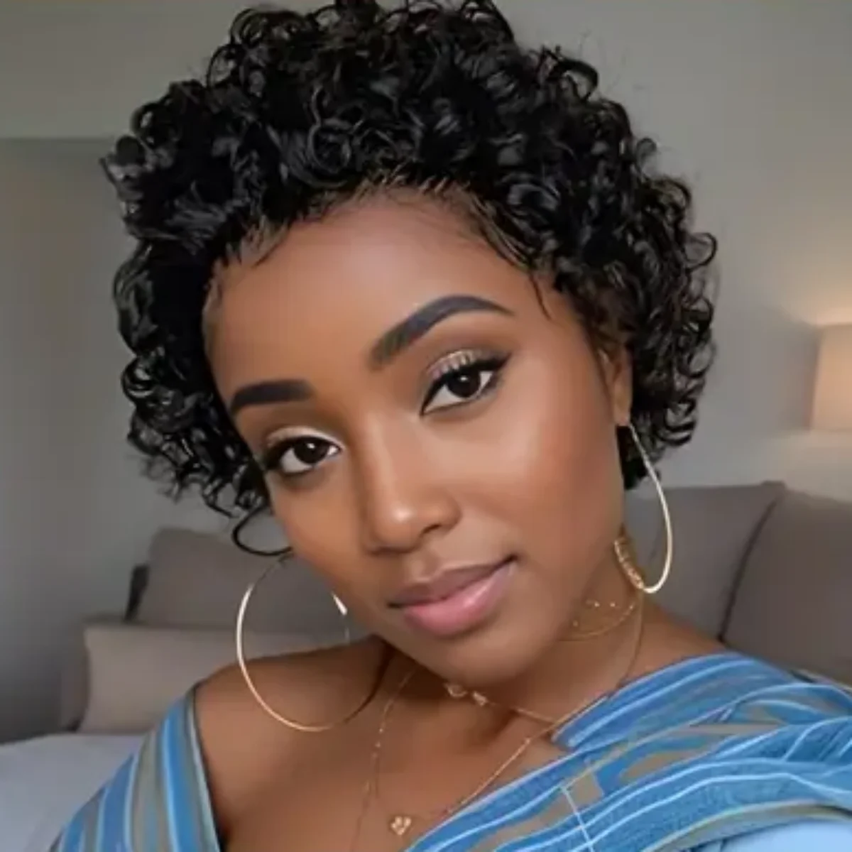 짧은 곱슬 가발 픽시컷 레이스 프론트 가발 6인치 인모 플러킹 13X1 레이스