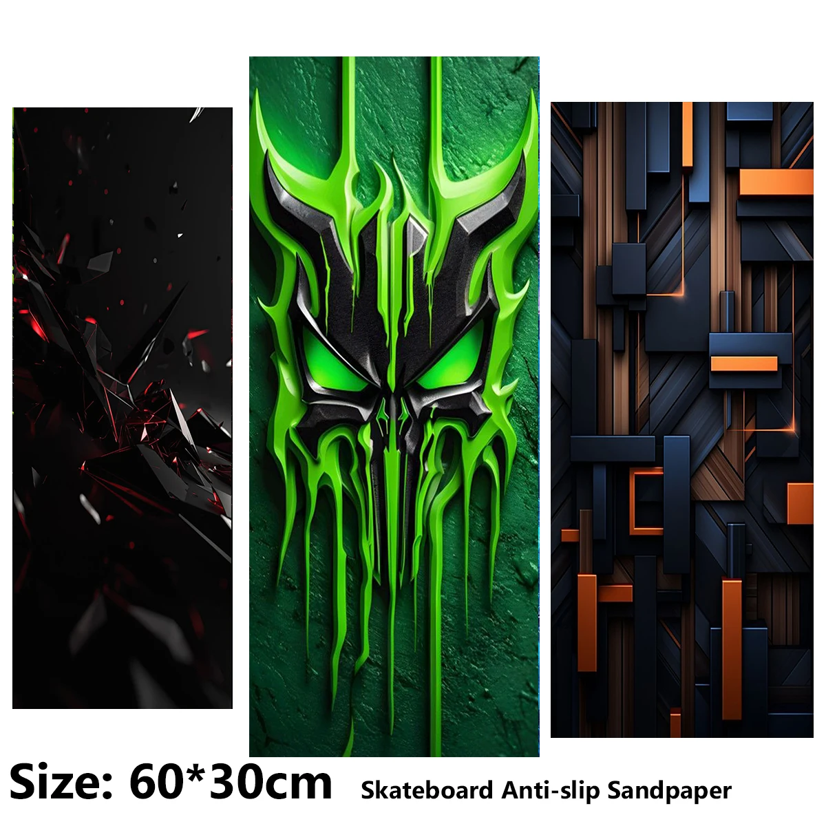 ElecStric Scooter Anti-slip Sticker Sandpaper Skateboard Grip Tape Sheet 60*30cm Gothic Mecha Skeleton Geometric Cube Pattern