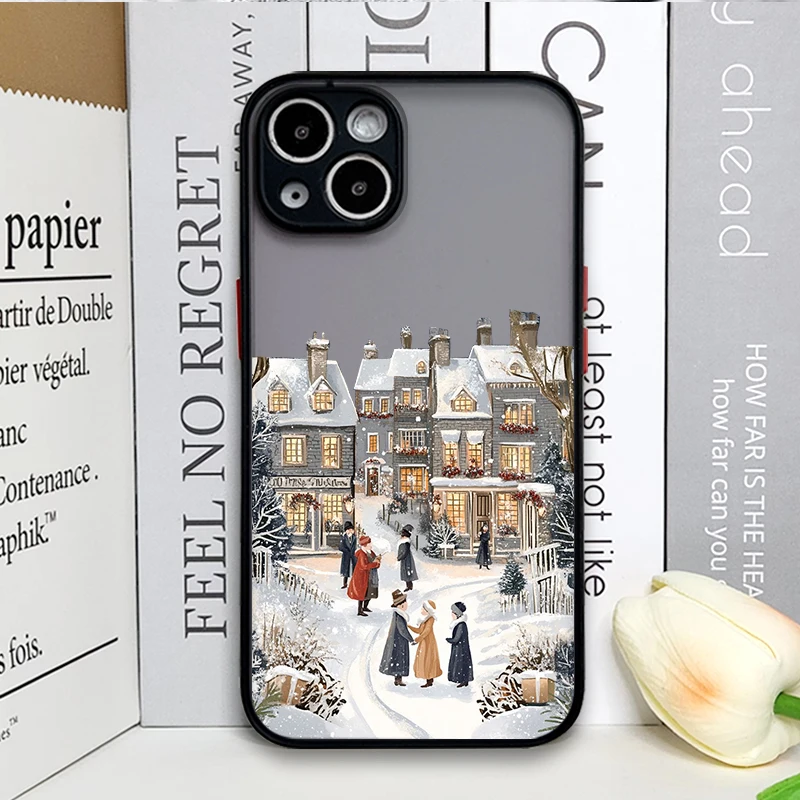Christmas Street Landscape Phone Case For iPhone 17 16 15 11 12 14 13 Pro Max Mini X XS XR 7 Plus SE Shockproof Hard Matte Cover