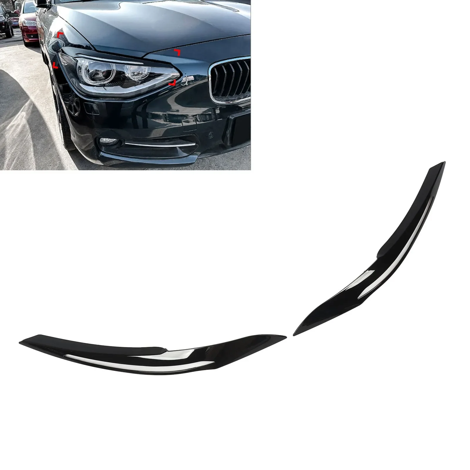 

Glossy Black ABS Headlight Eyebrow, Left Right UV Protection Headlamp Eyelid for BMW 1 Series F20 F21 Pre-Facelift 2011-2015