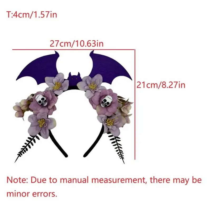 A52E Punk Design Fledermaus Schädel Stirnband Haar Ornament Mit Dekore Für Erwachsene Kinder Halloween Party Und Feativ – Detail 6